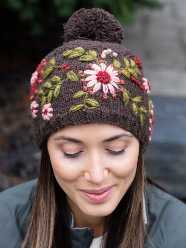 Lost Horizons Knitwear Olivia Wool Knit Embroidered Hat handknit