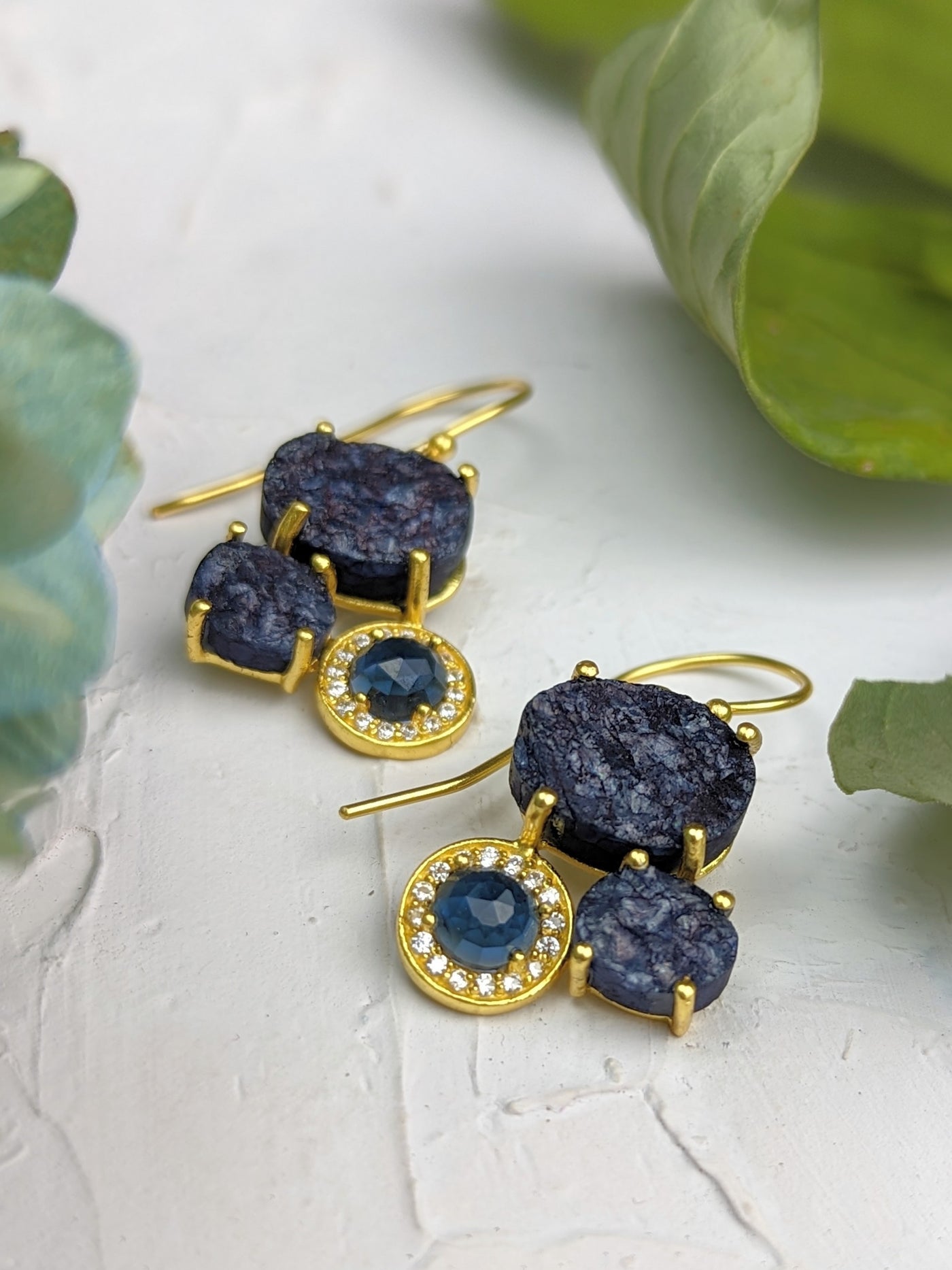 Raw Sapphire Cluster Earrings