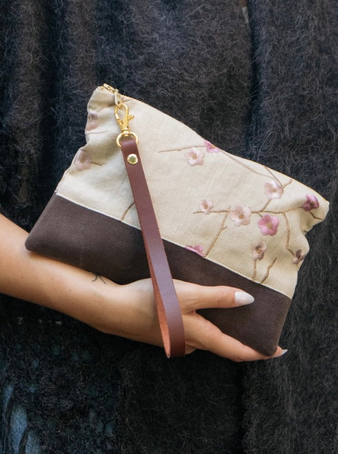 Alice Embroidered Linen Wristlet