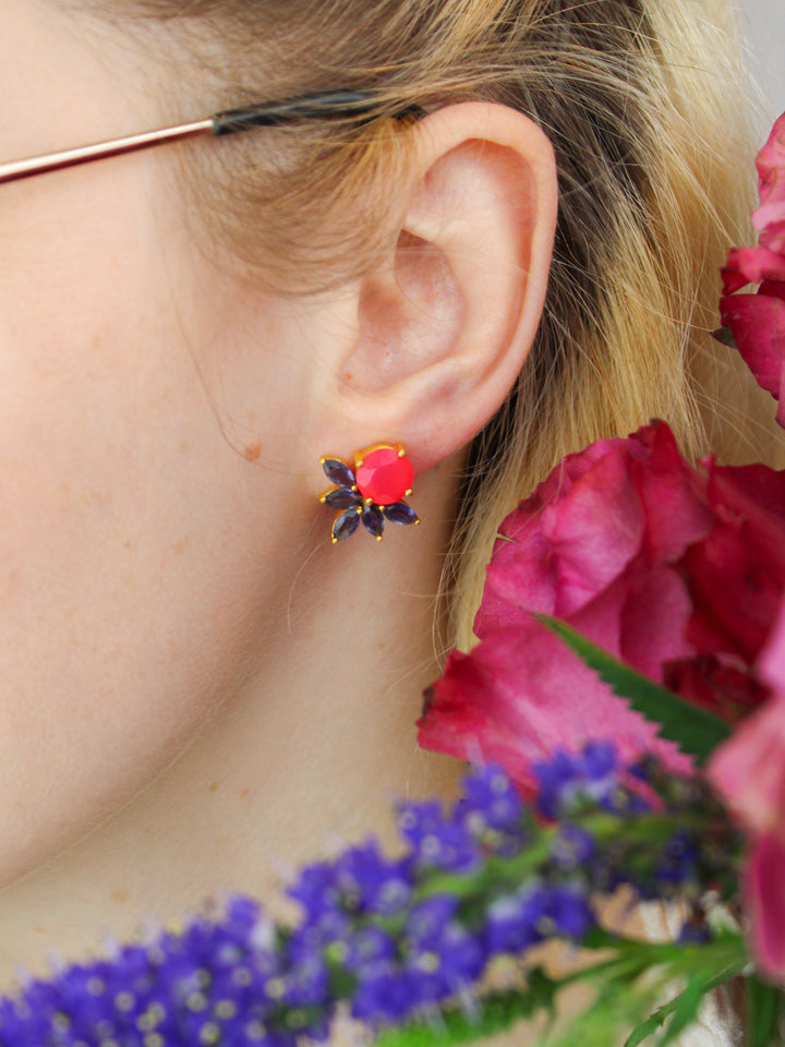 Blooming Fan Studs in Pink Chalcedony