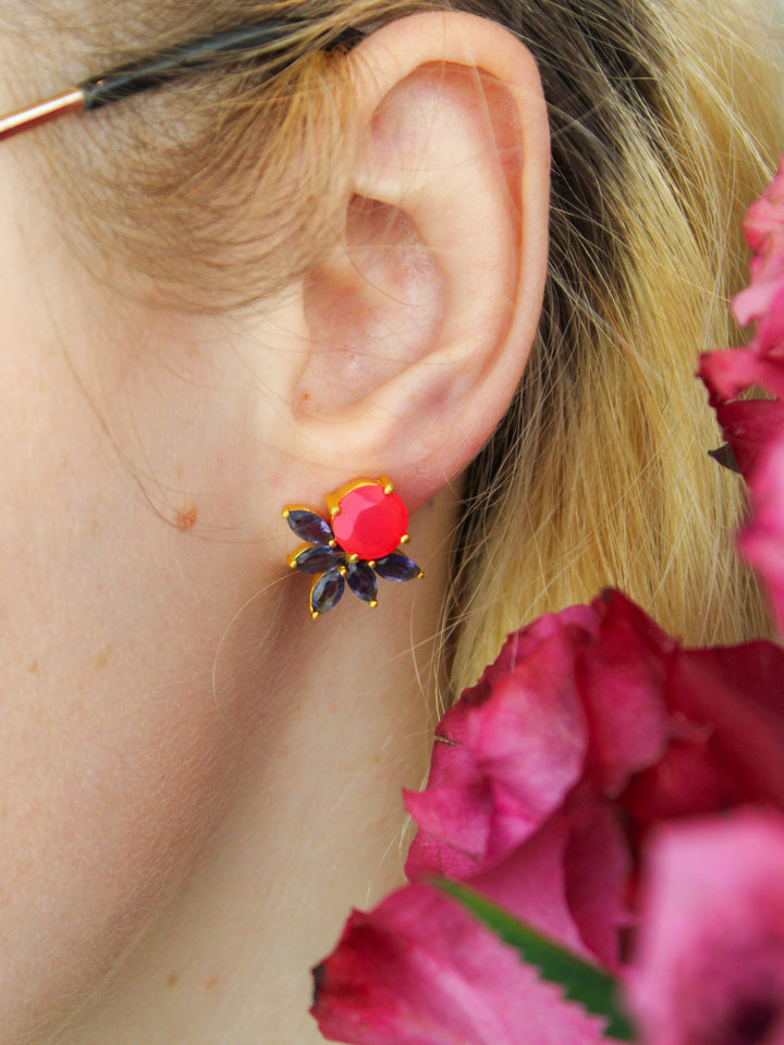 Blooming Fan Studs in Pink Chalcedony