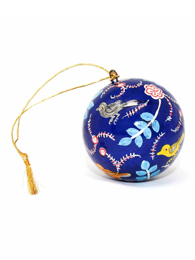 Blue Birds and Flowers Paper Mache Ornament