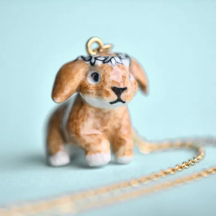 Hand-Painted Porcelain Baby Animal Pendant Necklace