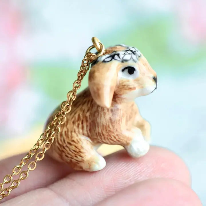 Hand-Painted Porcelain Baby Animal Pendant Necklace