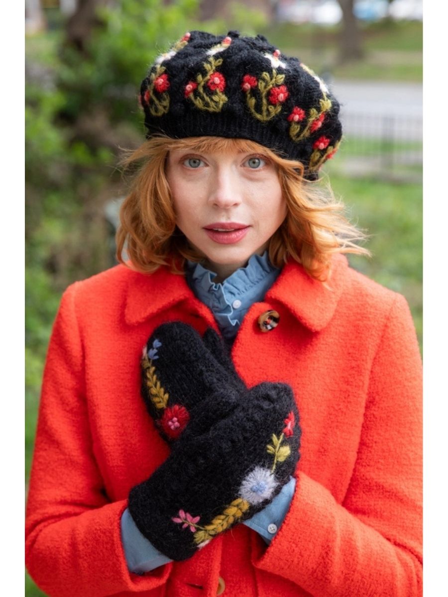 Eleanor French Knot Embroidered Wool Beret