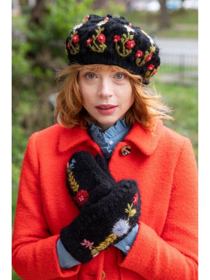 Eleanor French Knot Embroidered Wool Beret