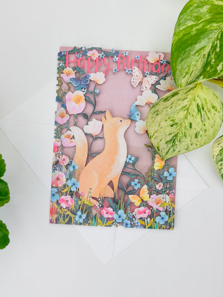 Fox and Butterfly Laser-cut Birthday Card
