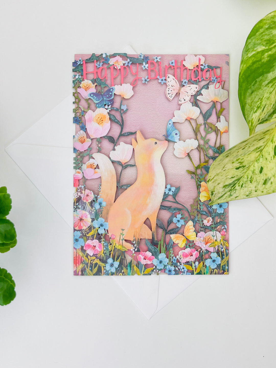 Fox and Butterfly Laser-cut Birthday Card
