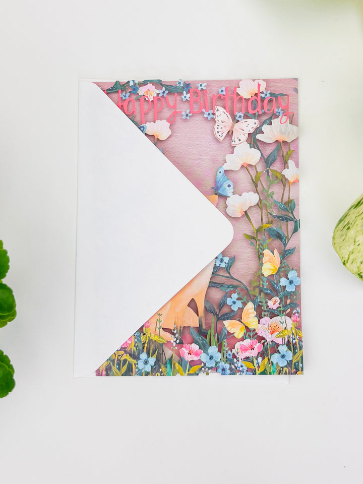 Fox and Butterfly Laser-cut Birthday Card