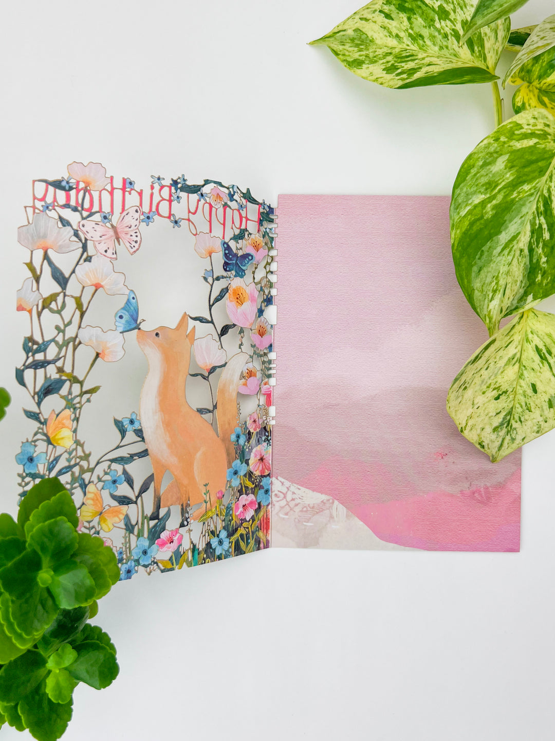 Fox and Butterfly Laser-cut Birthday Card