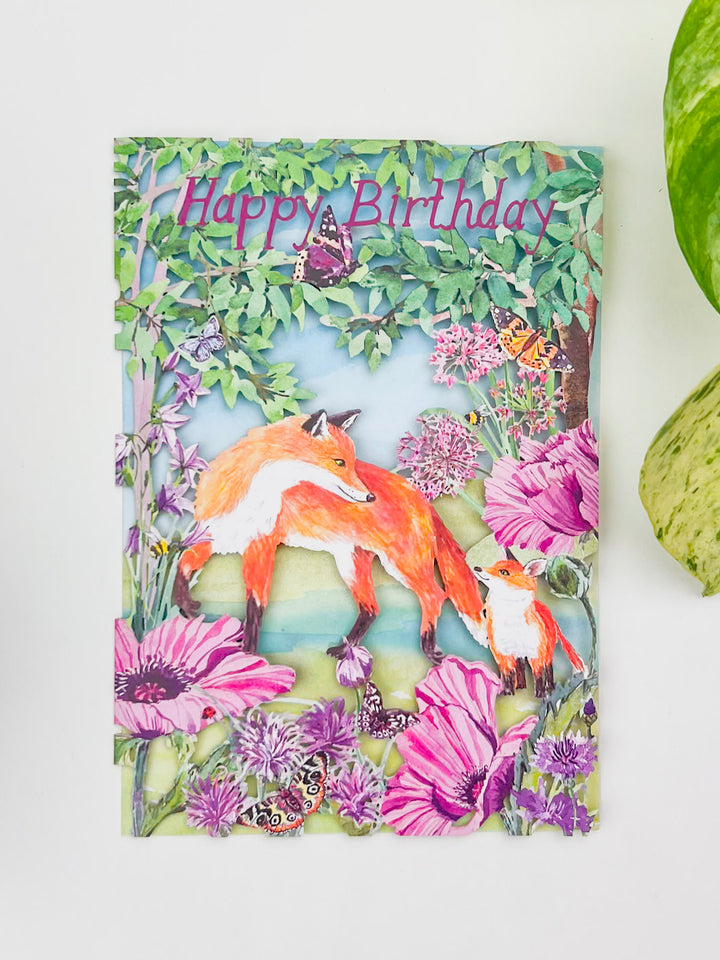 Foxes in Meadow Laser-Cut Greeting Card
