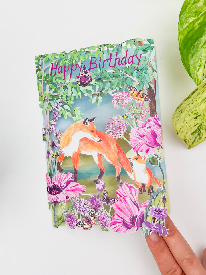 Foxes in Meadow Laser-Cut Greeting Card