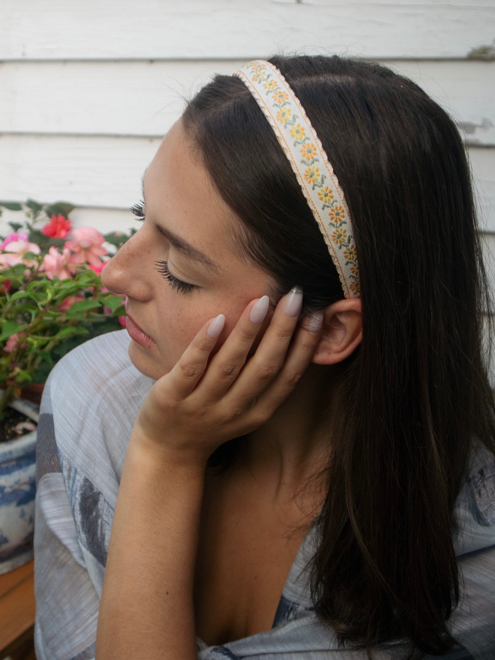 Golden Flowers Ribbon Headband