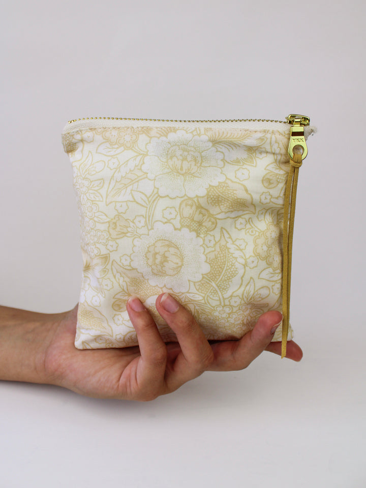 Golden Flowers Square Zip Pouch