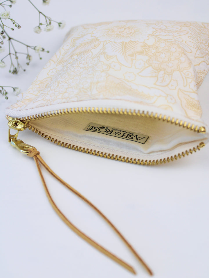 Golden Flowers Square Zip Pouch