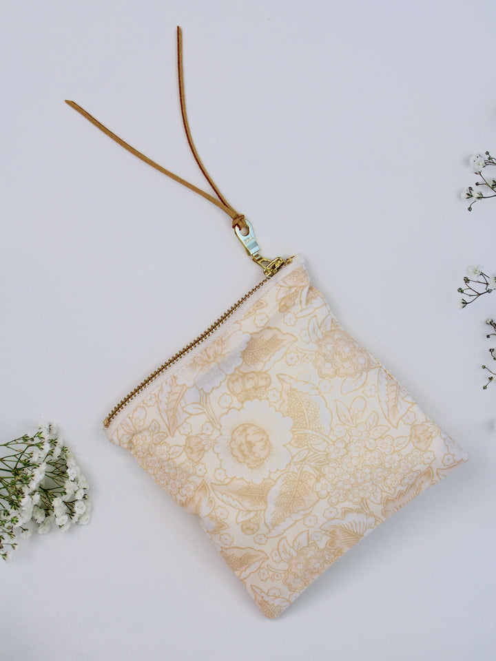Golden Flowers Square Zip Pouch