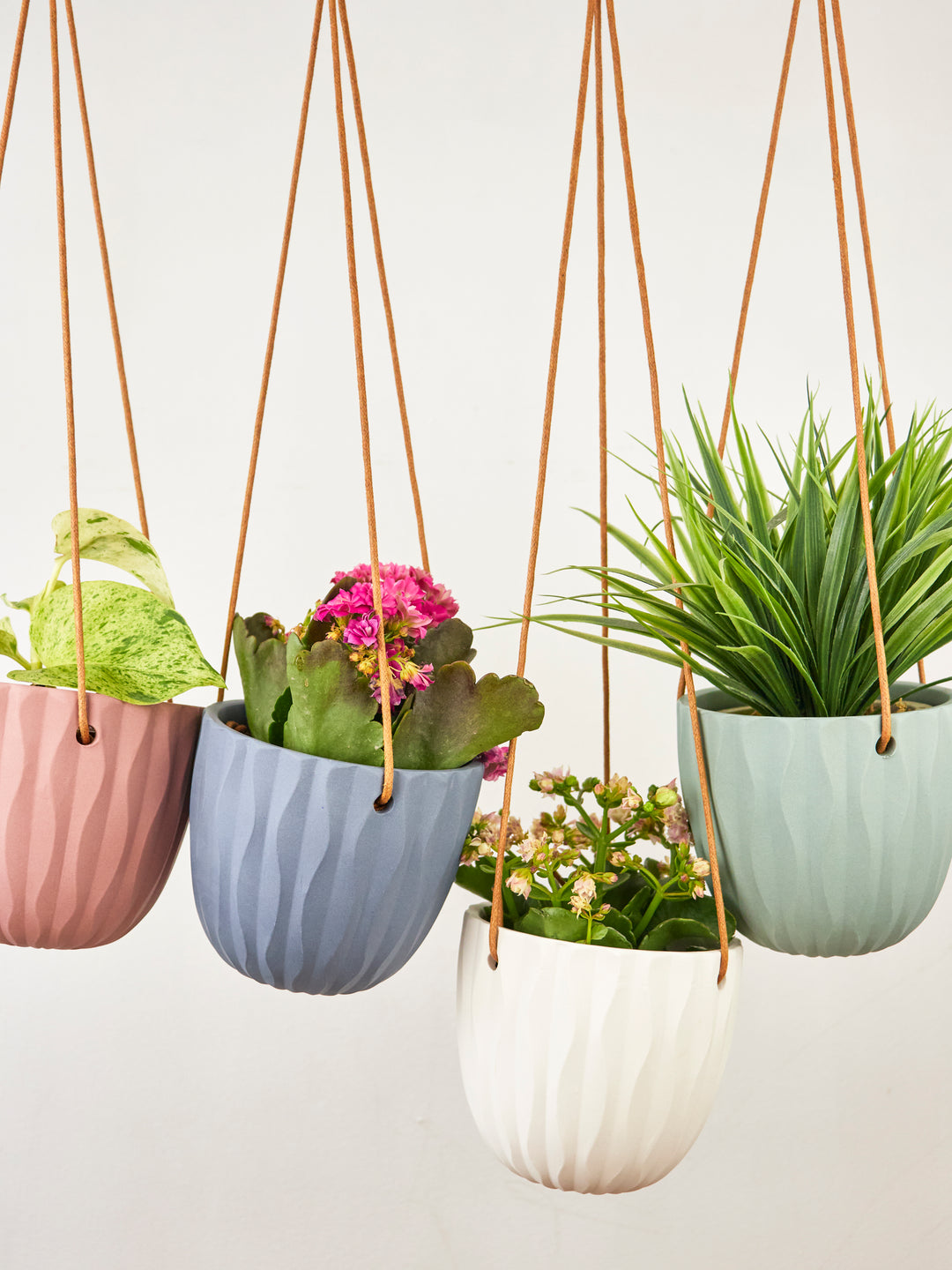 ceramic hanging pots for plants Virago Modern Hanging Planter- Grid White
