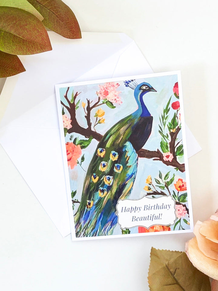 Happy Birthday Peacock Greeting Card by Carpe Diem Papers