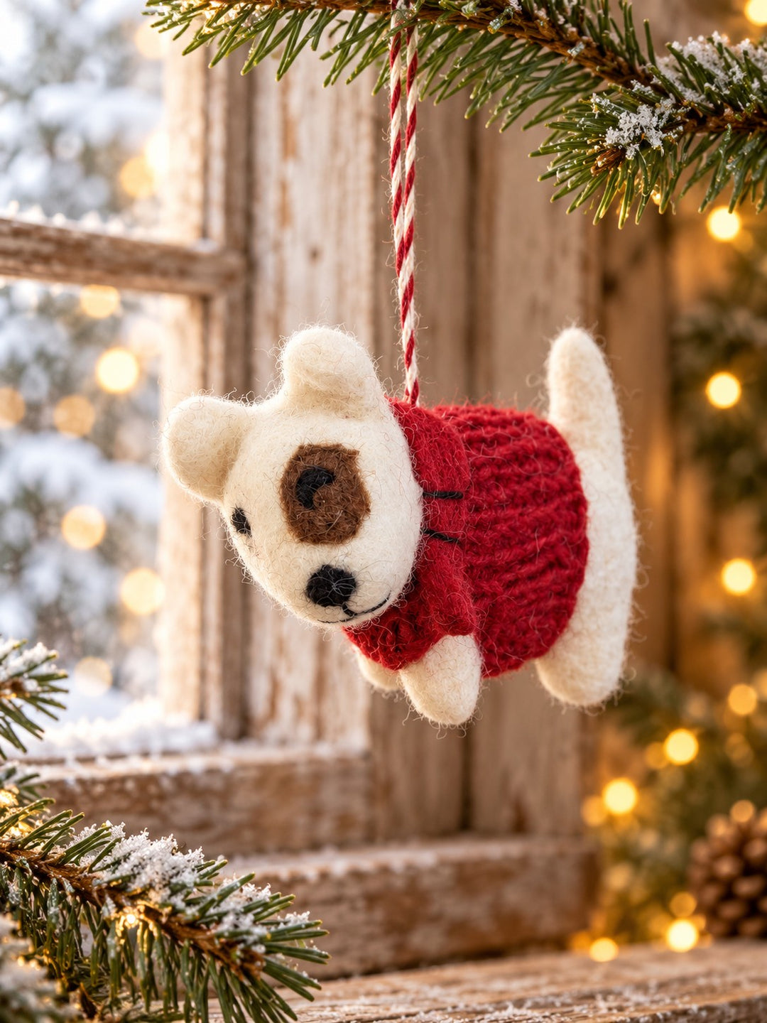 Hello Santa! Wool Dog Ornament