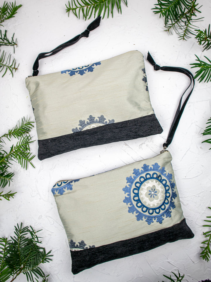 Silk Blue Medallions  Wristlet Purse