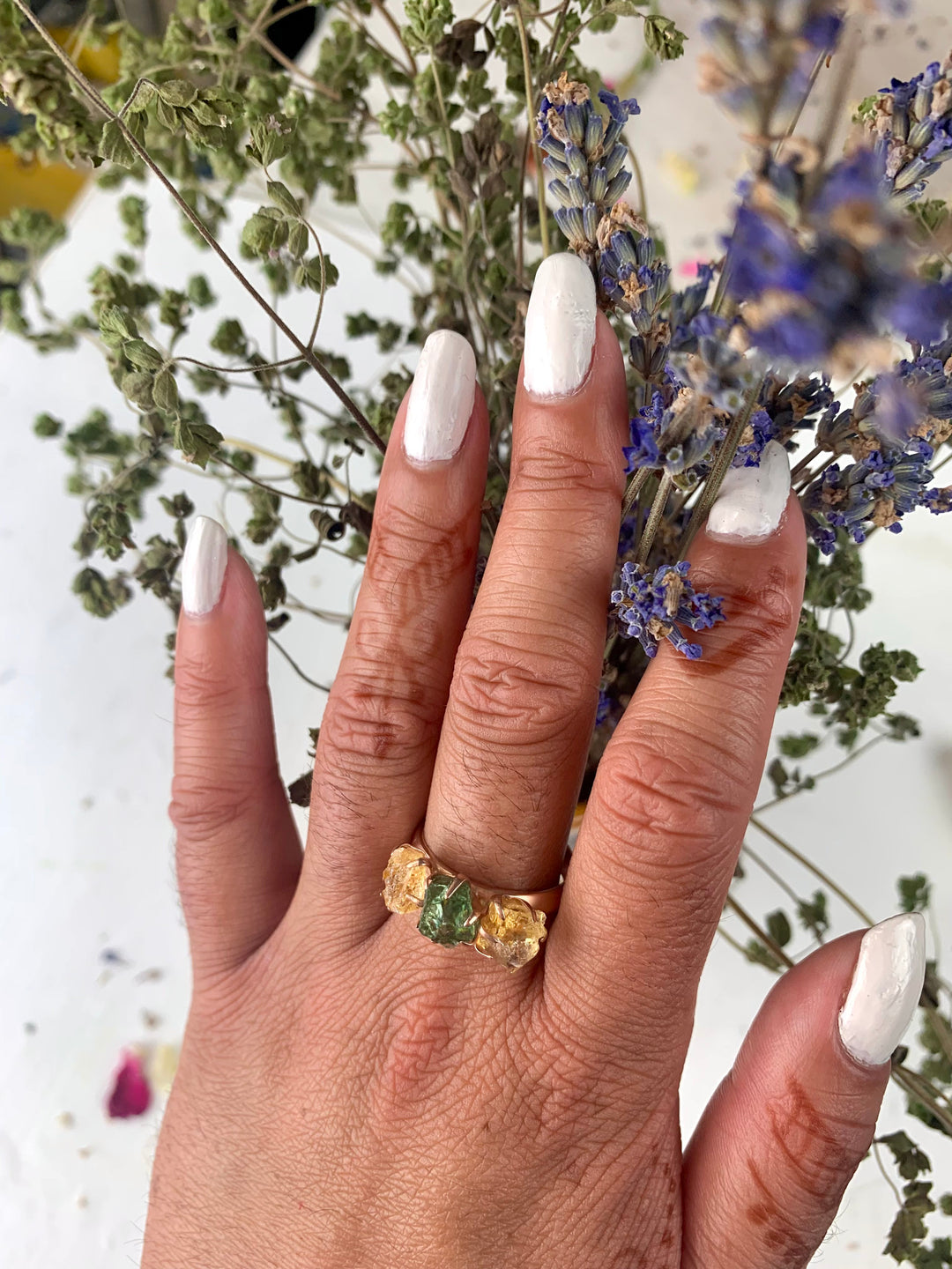 Citrine and Peridot Cluster Ring - Rose Gold