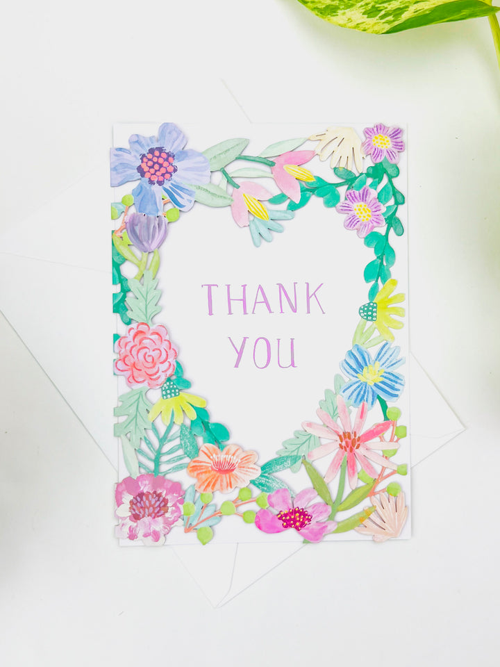 Thank You Flower Heart Laser-Cut Card