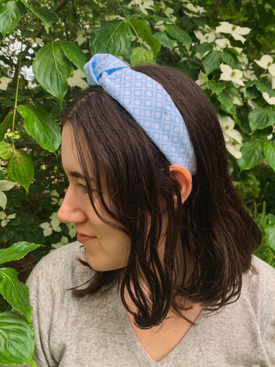 Top Knot Printed Headband - Drops of Blue