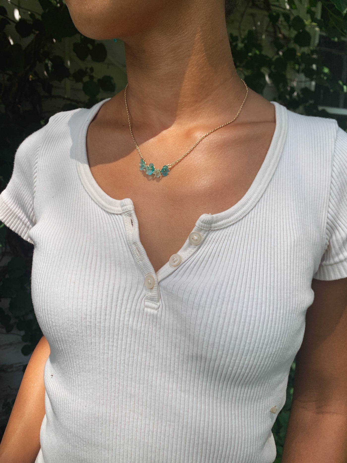 Blue Hydrangea Glass Bar Necklace