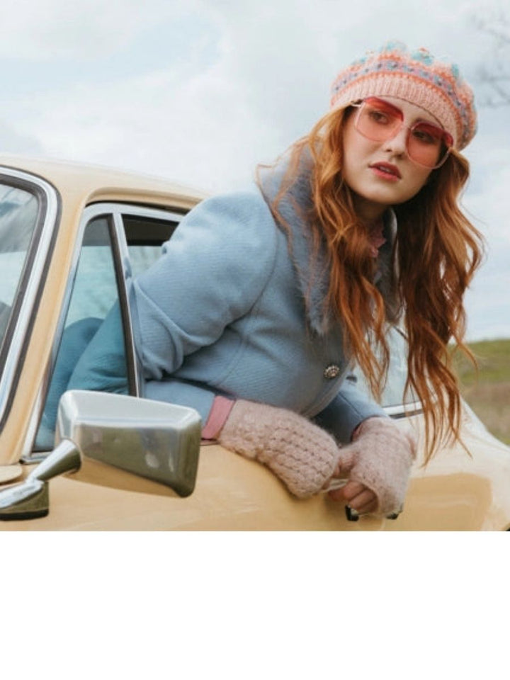 Mae French Knot Mohair Wool Handwarmer Fingerless Mittens