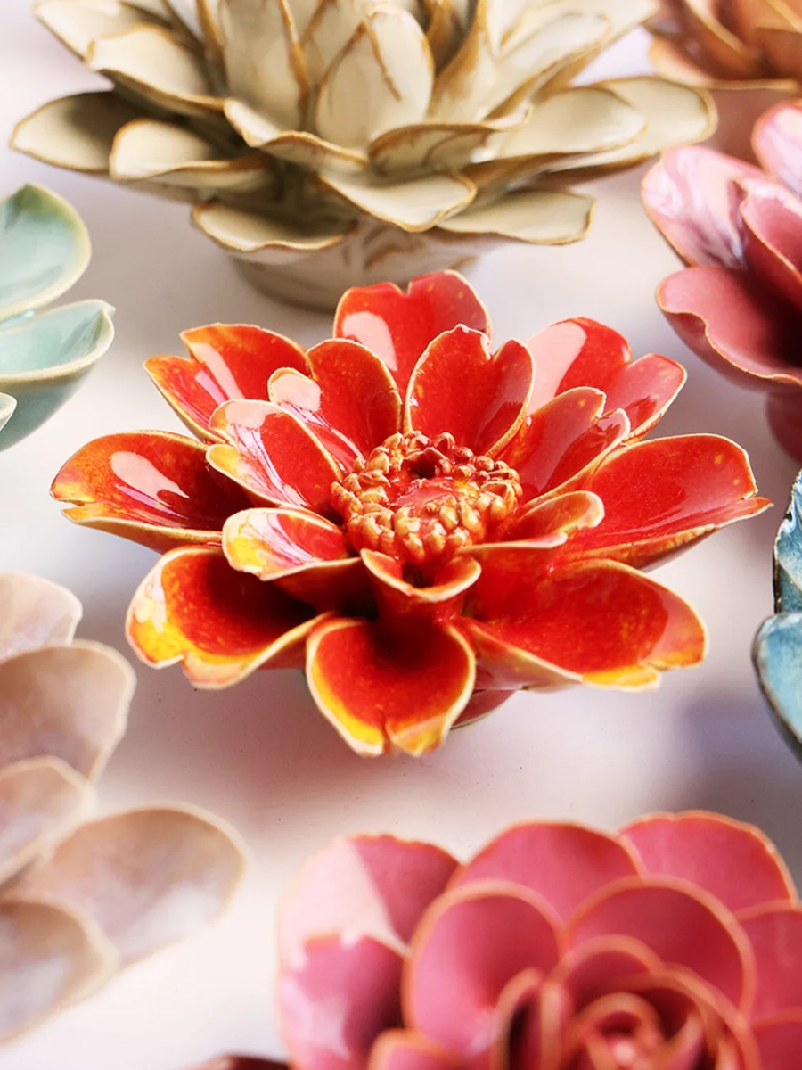 Orange Daisy Ceramic Wall Flower