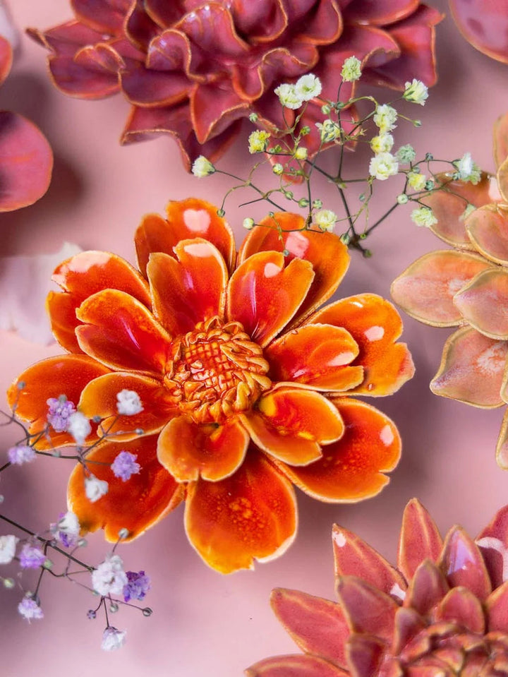 Orange Daisy Ceramic Wall Flower