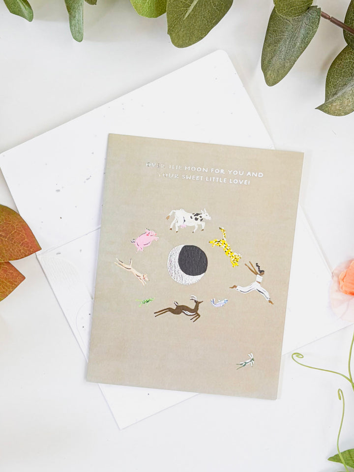 Over the Moon - Seeded Baby Congratulations Card