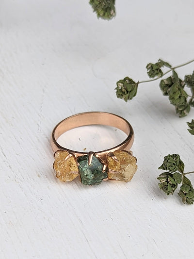 Citrine and Peridot Cluster Ring - Rose Gold