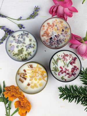 Soy Candles with Botanical Toppings