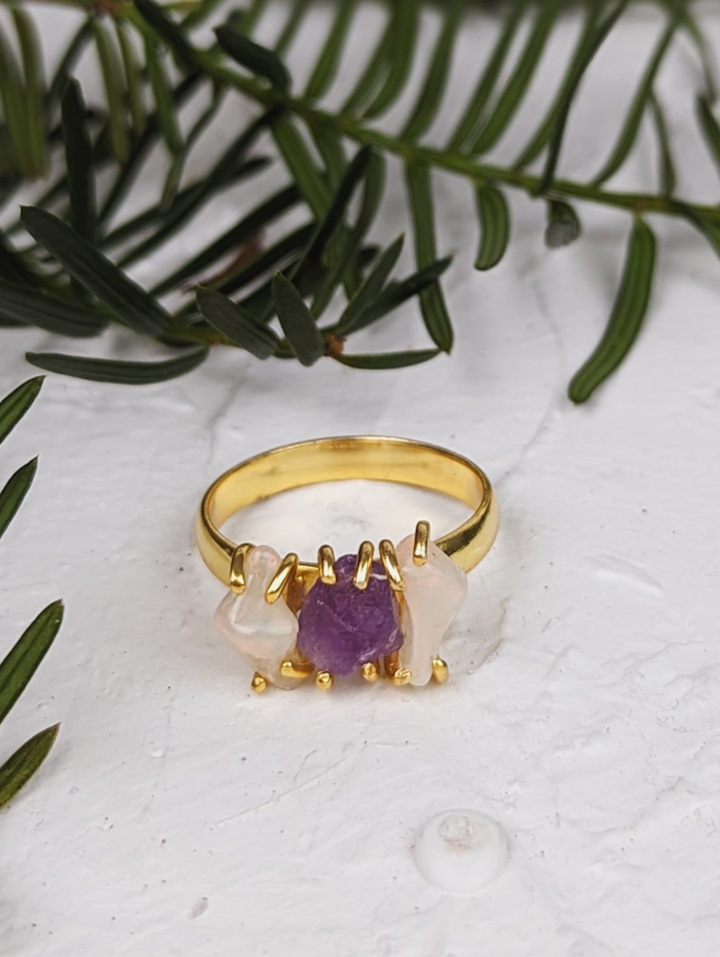 Opal/Amethyst Cluster Ring - Gold