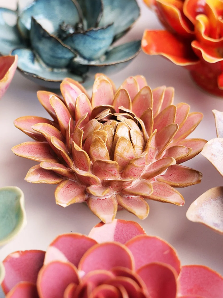 Pink Strawflower Ceramic Wall Art