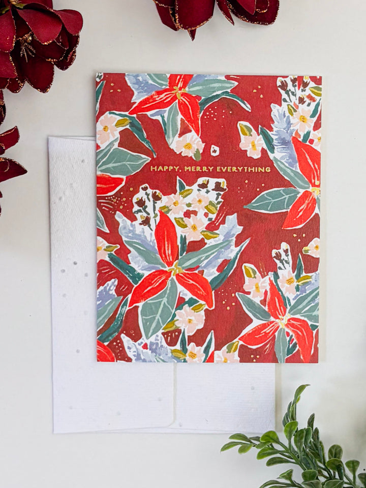 Red Poinsettia - Seeded Holiday Card
