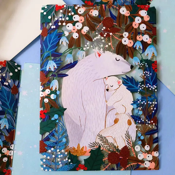 Enchanting Polar Bear Laser-cut Christmas Card