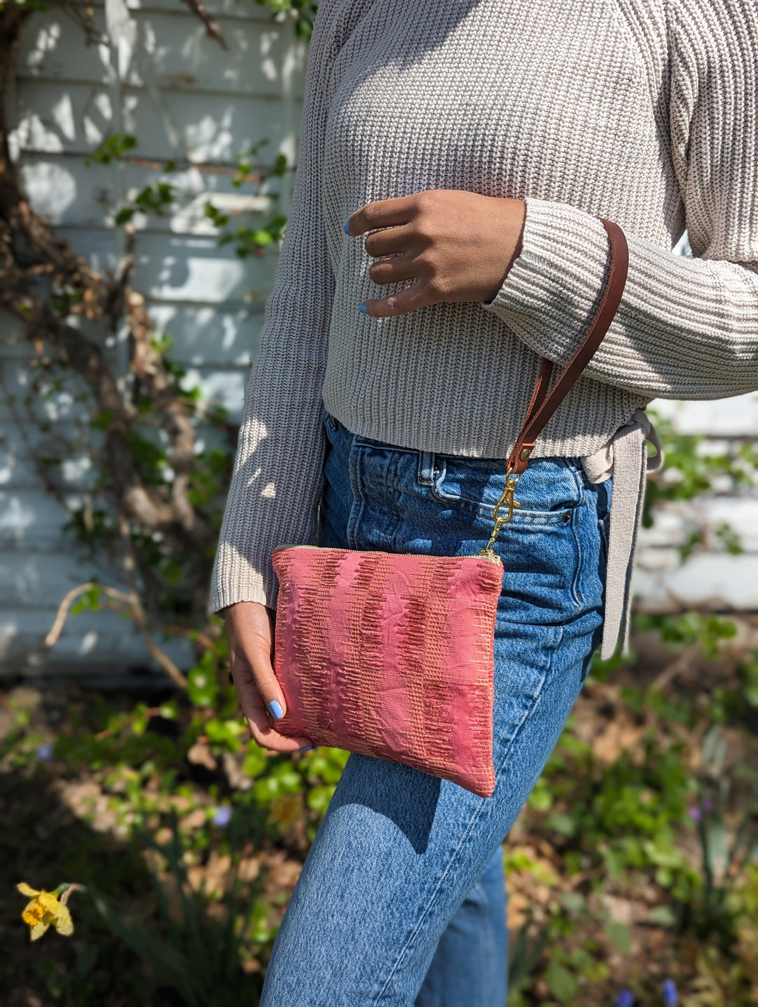 Shades of Apricot Embroidered Wristlet Purse