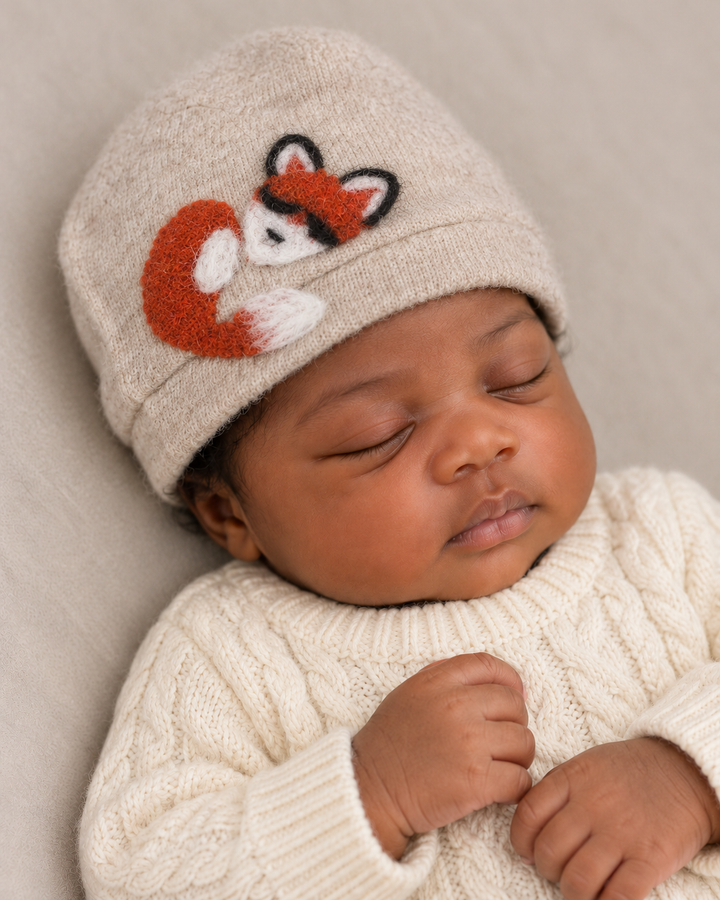 Sleeping Fox Cashmere Hat - Newborn