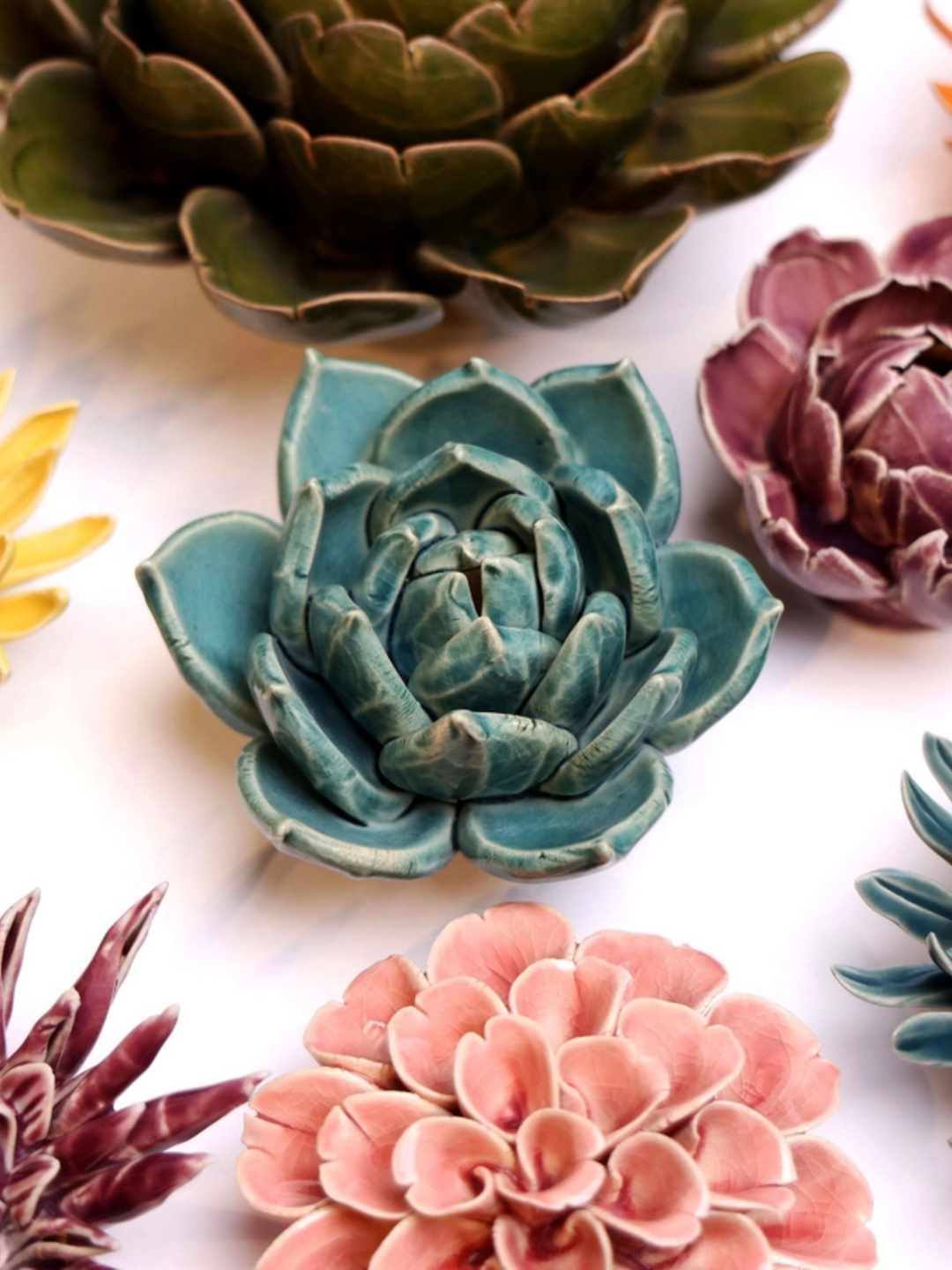 succulent flower wall Ceramic Small Teal Succulent