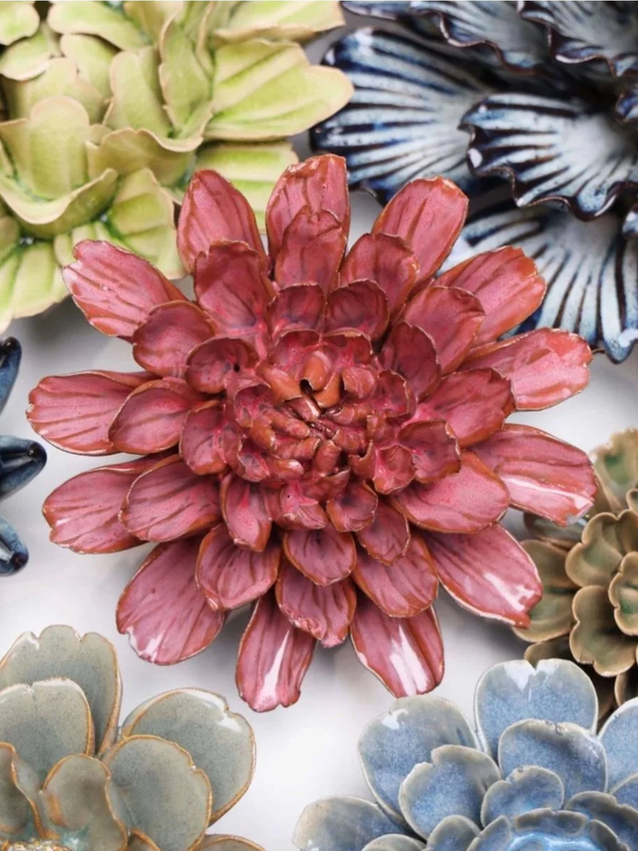 Deep Pink Star Dahlia Ceramic Wall Flower