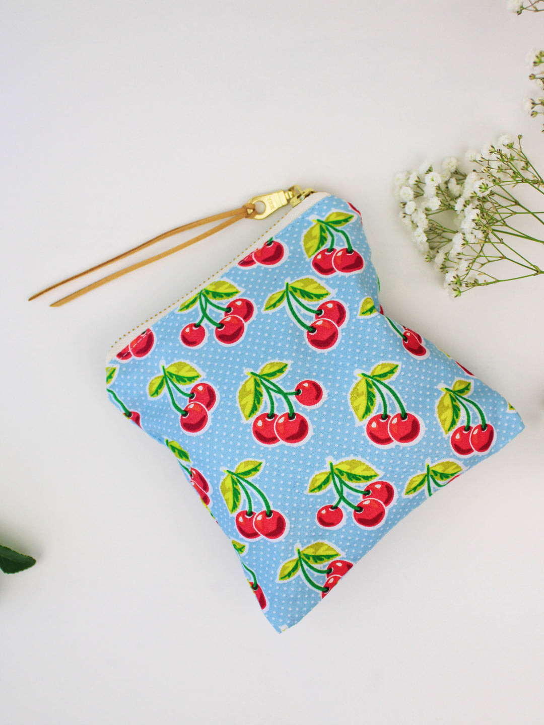 Summer Cherries Square Zip Pouch