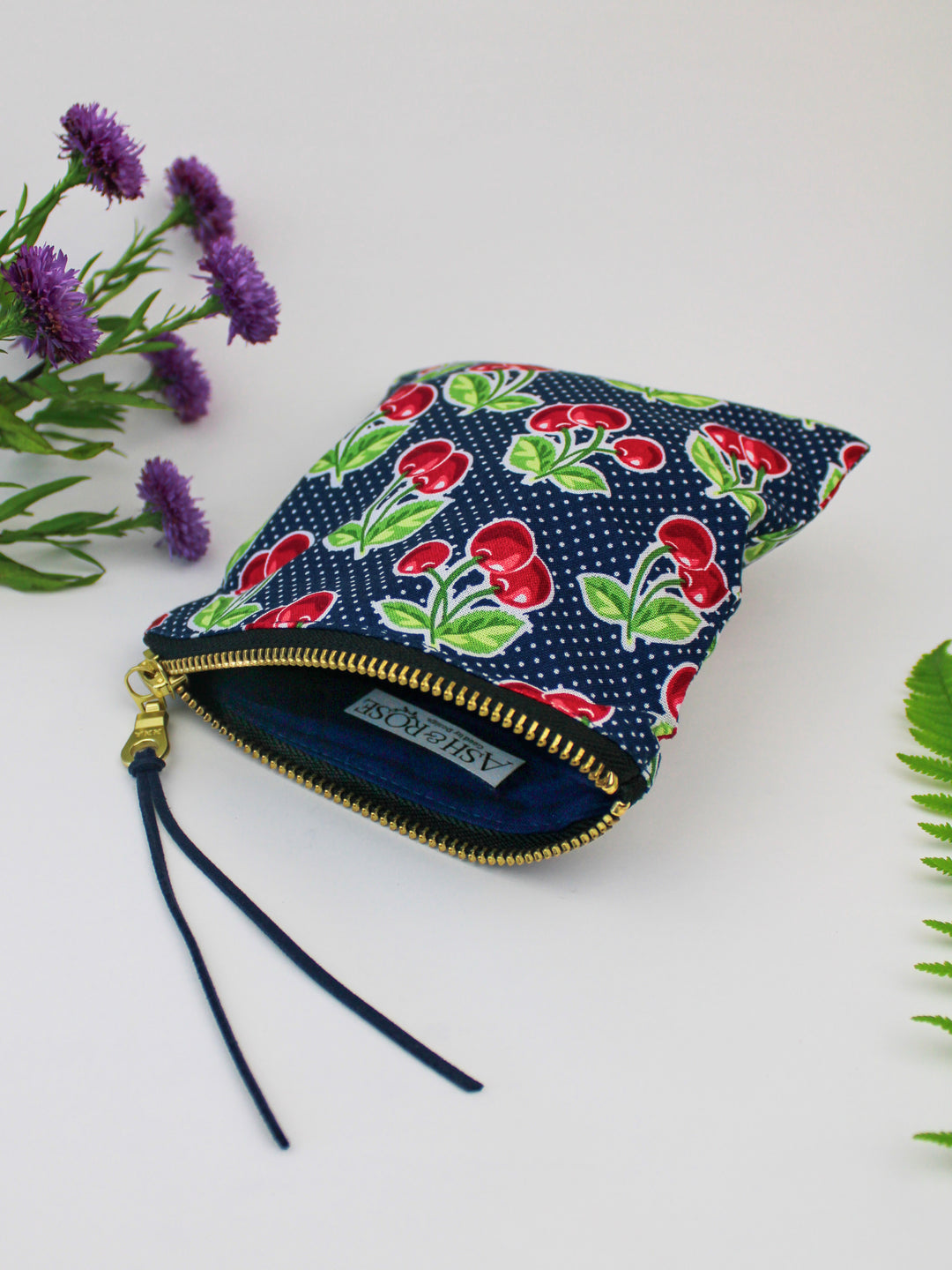 Summer Cherries Square Zip Pouch