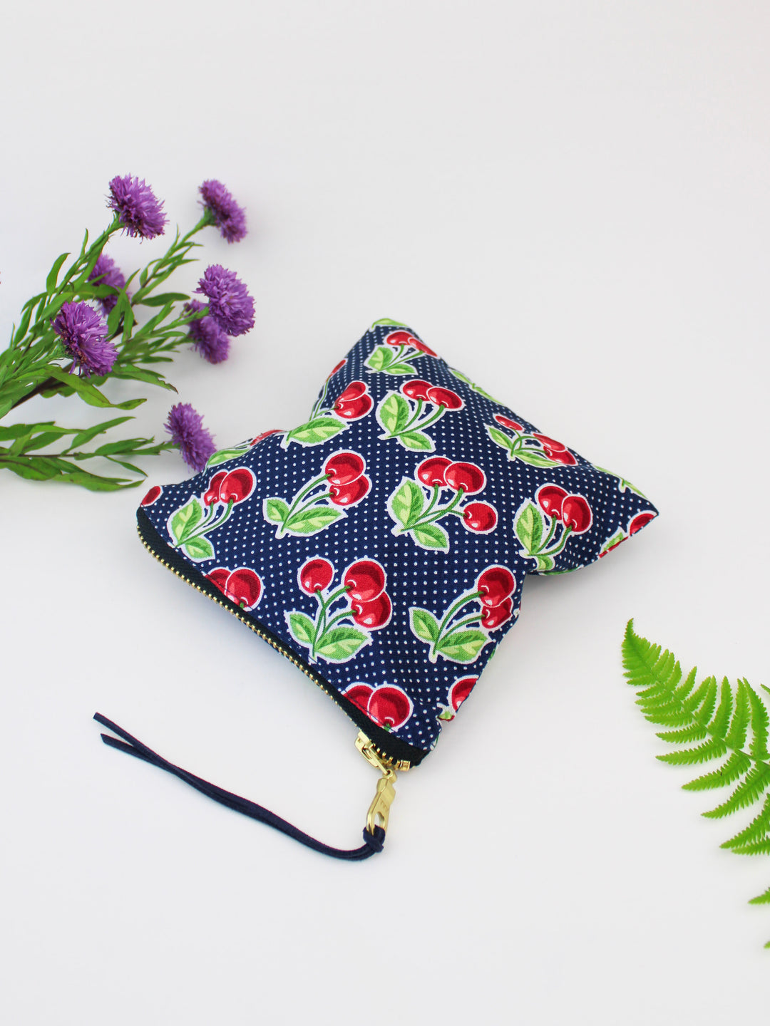Summer Cherries Square Zip Pouch