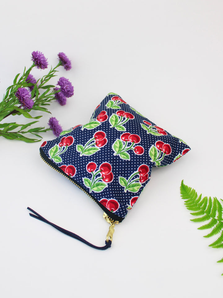 Summer Cherries Square Zip Pouch