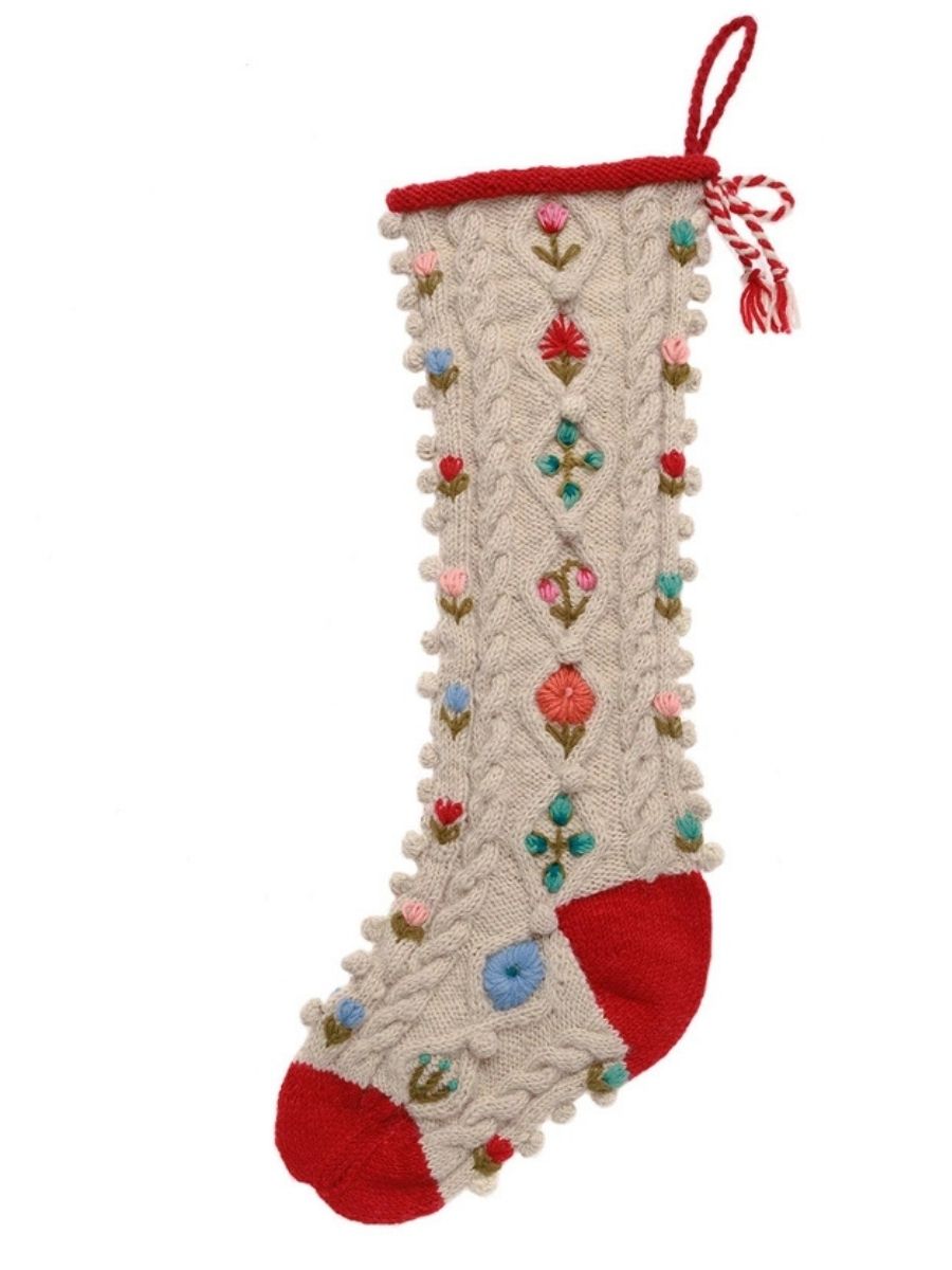French Knot Tilly Hand Knit Wool Christmas Stocking