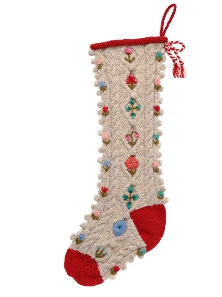 French Knot Tilly Hand Knit Wool Christmas Stocking