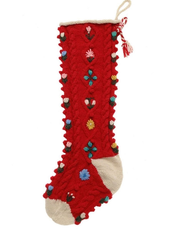 French Knot Tilly Hand Knit Wool Christmas Stocking
