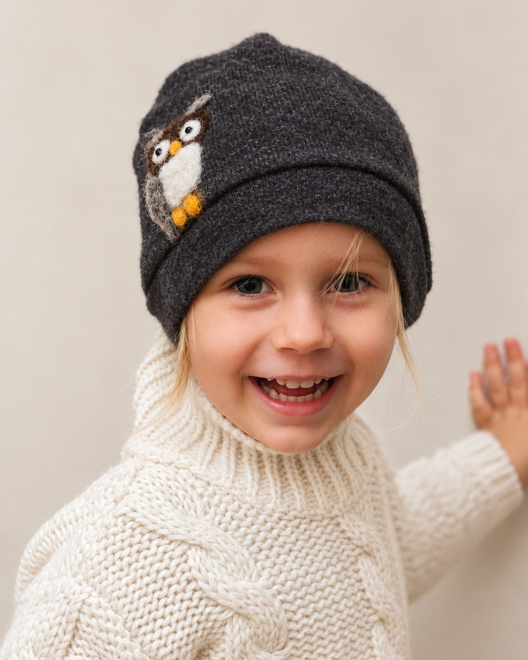 Owl Cashmere Toddler Hat (Ages 1–2)